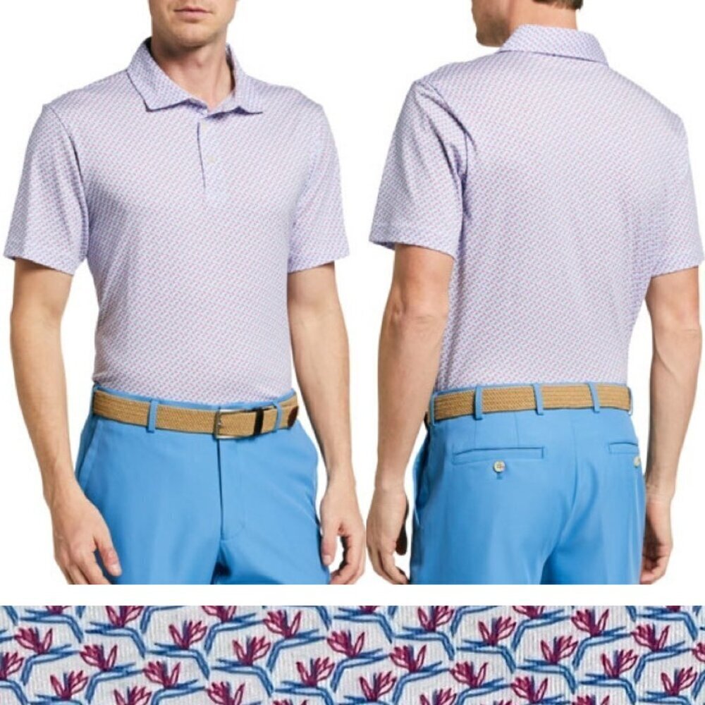 Peter Millar Men’s Birds of Paradise Aqua Cotton Polo Shirt - 35368